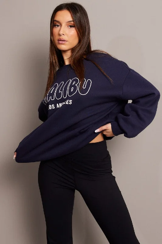 Blue Graphic Sweater Long Sleeve