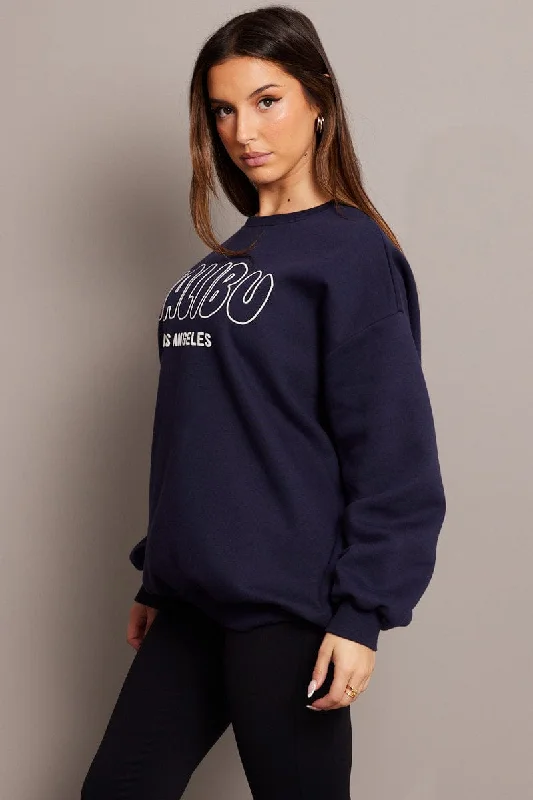 Blue Graphic Sweater Long Sleeve