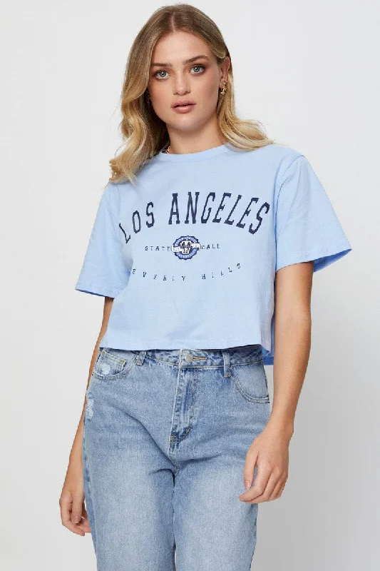 Blue Graphic T Shirt Short Sleeve Crop