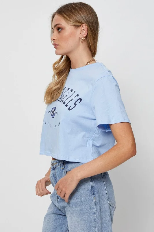 Blue Graphic T Shirt Short Sleeve Crop