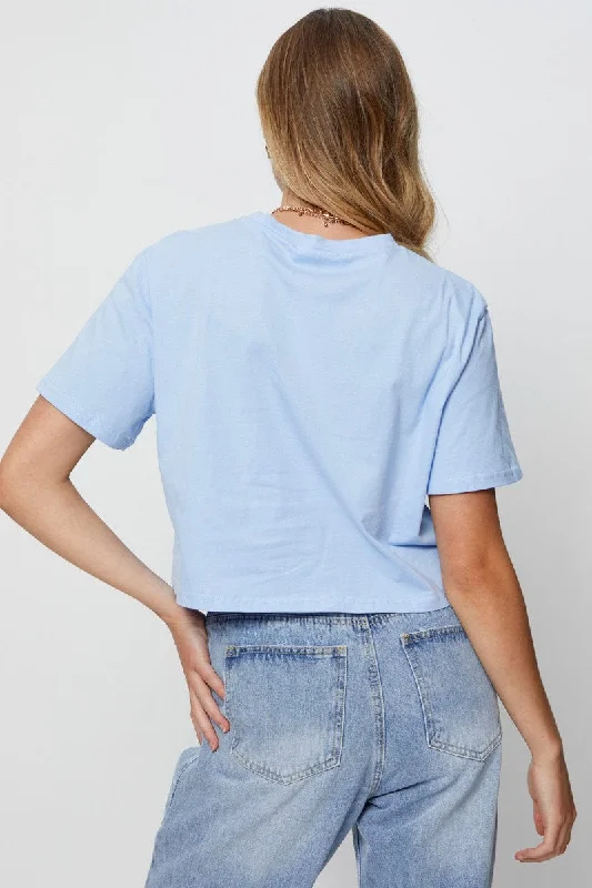 Blue Graphic T Shirt Short Sleeve Crop