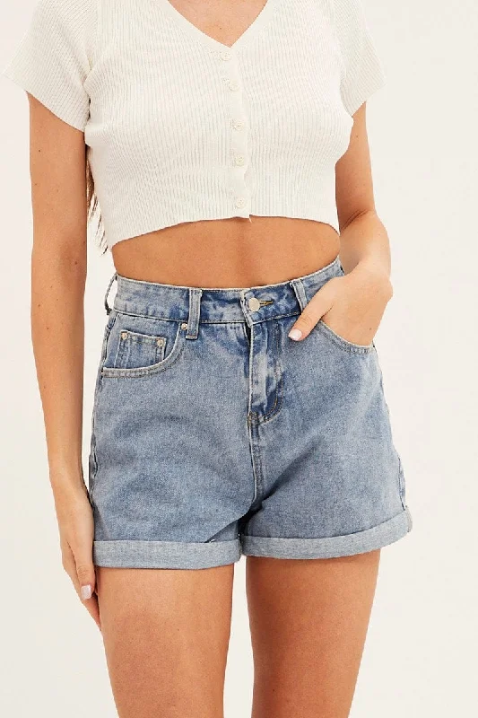 Blue High Rise Denim Shorts Mom Fit