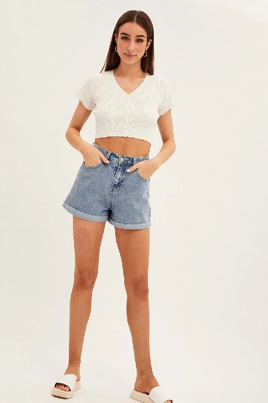 Blue High Rise Denim Shorts Mom Fit