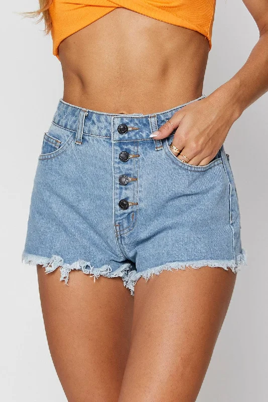 Blue High Rise Denim Shorts Relaxed