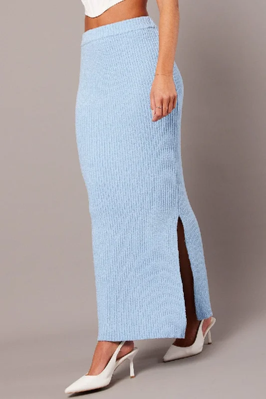 Blue Knit Skirt High Rise Midi