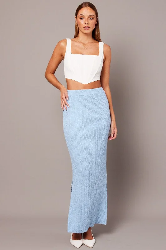 Blue Knit Skirt High Rise Midi