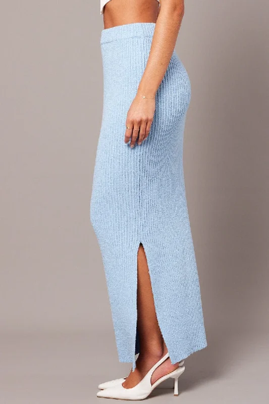 Blue Knit Skirt High Rise Midi