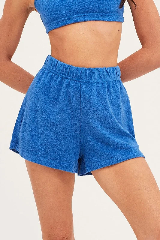 Blue Mini Shorts High Rise Terry