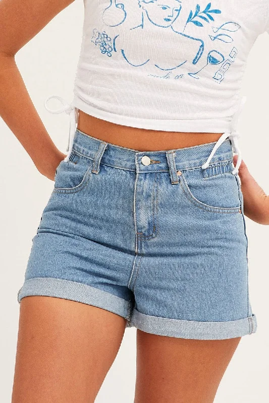 Blue Paperbag Denim Shorts High Rise