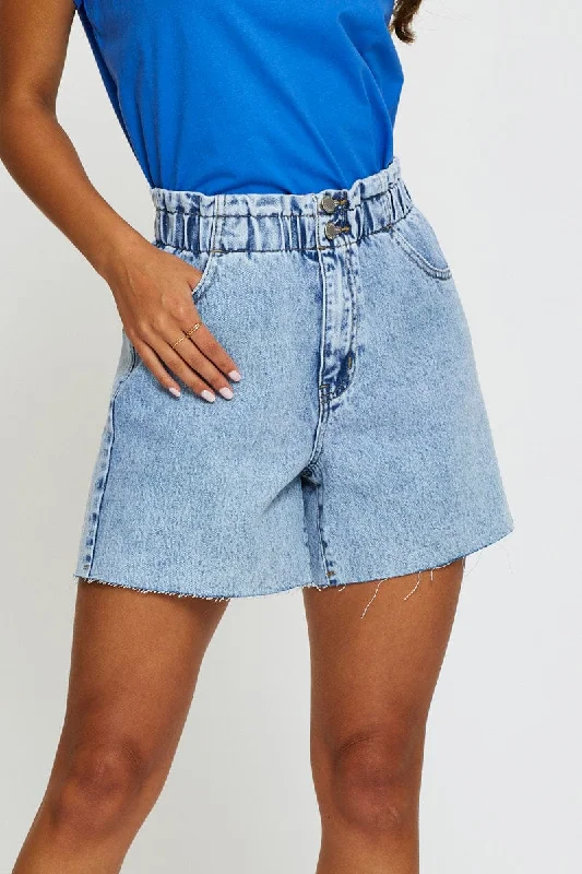 Blue Relaxed Denim Shorts High Rise