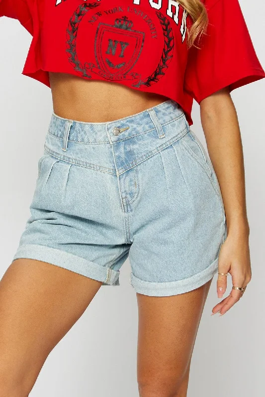 Blue Relaxed Denim Shorts High Rise