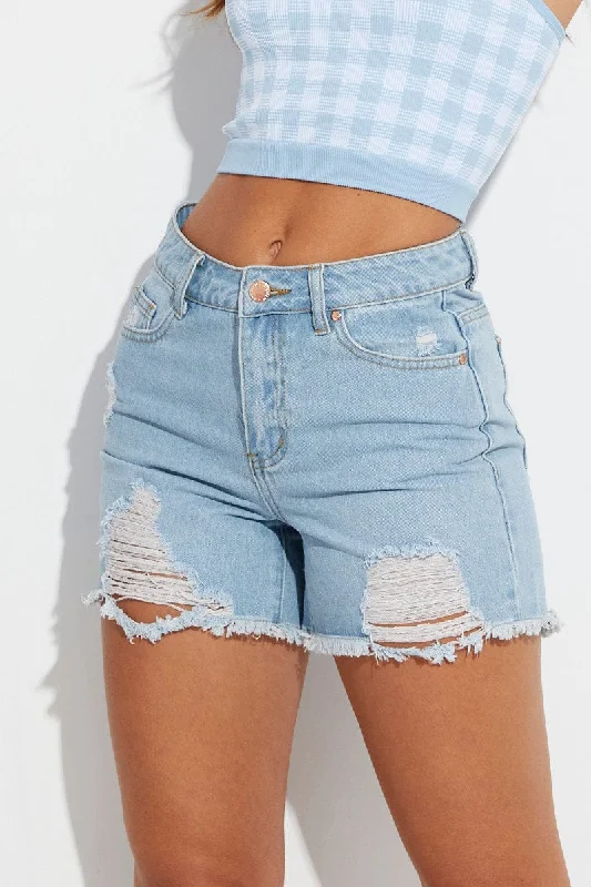 Blue Relaxed Denim Shorts High Rise