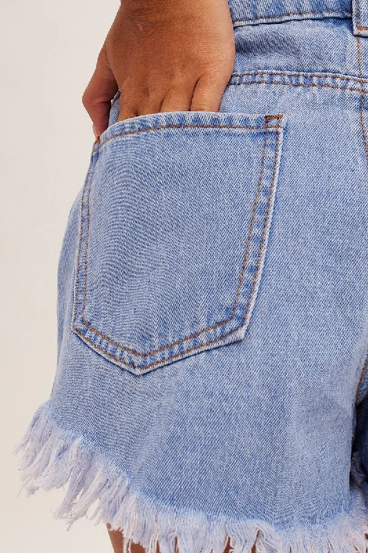 Blue Relaxed Denim Shorts High Rise