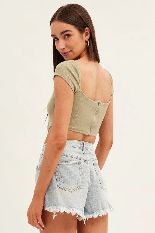 Blue Relaxed Denim Shorts High Rise