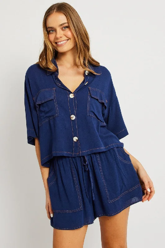 Blue Relaxed Shirt Short Sleeve