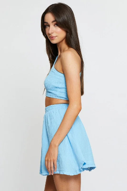 Blue Skater Mini Skirt