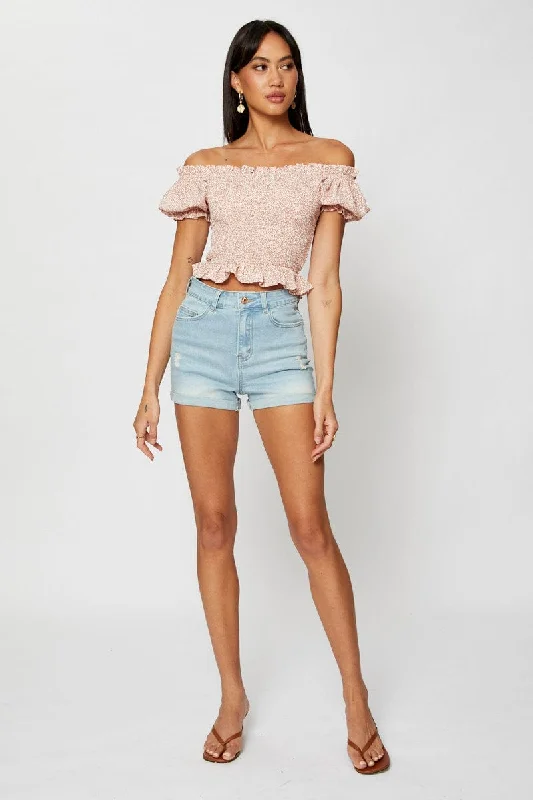 Blue Skinny Denim Shorts Mid Rise