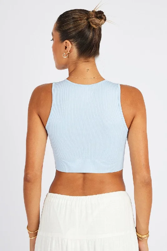 Blue Tank Top Crew Neck Seamless