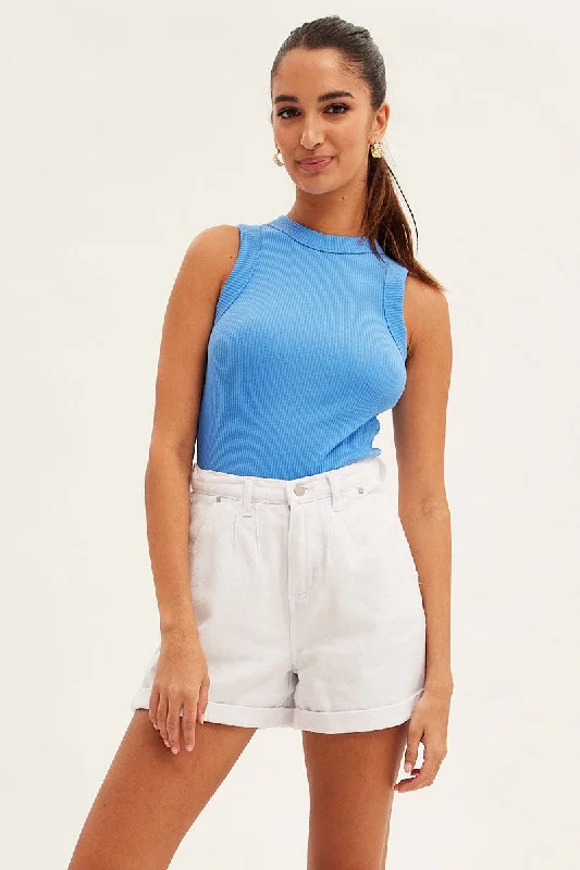 Blue Tank Top Sleeveless Crew Neck