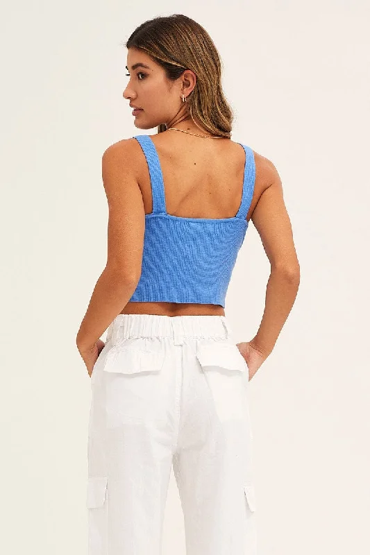 Blue Tank Top Sleeveless Knit