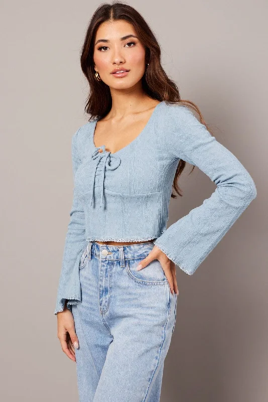 Blue Textured Top Long Sleeve