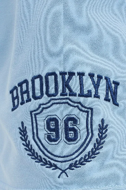 Blue Track Short Sweat Brooklyn Varsity Embroidery