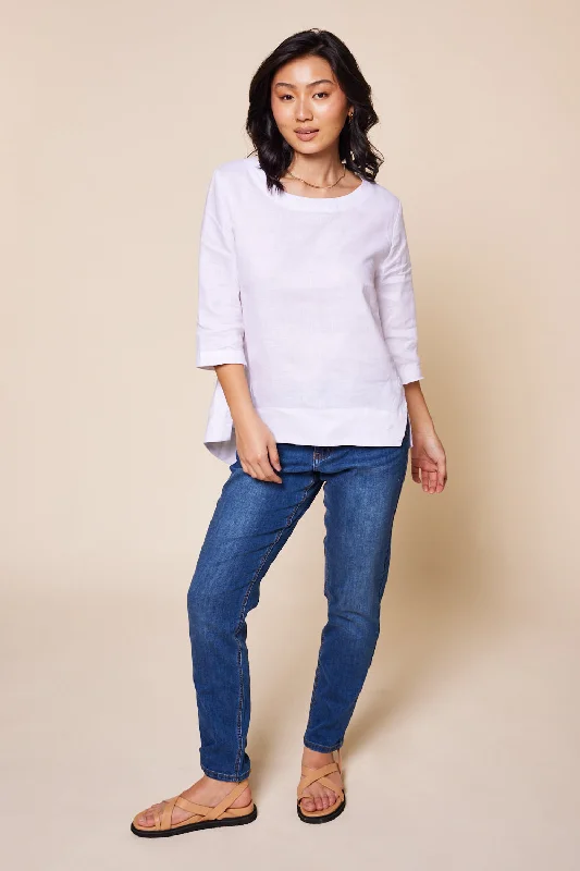 Boatneck Linen Top in White