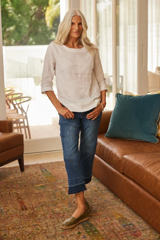 Boatneck Linen Top in White