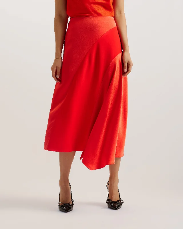 Bolsena Asymmetric Satin Midi Skirt Red