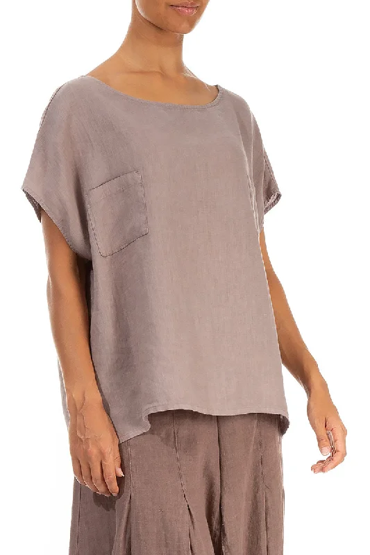 Boxy Pockets Silver Pink Linen Blouse