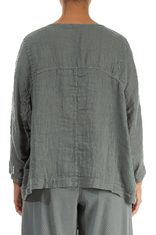 Boxy Sage Gauze Linen Blouse