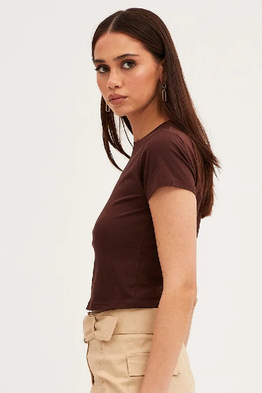 Brown Baby Tee Crew Short Sleeve Graphic Crop