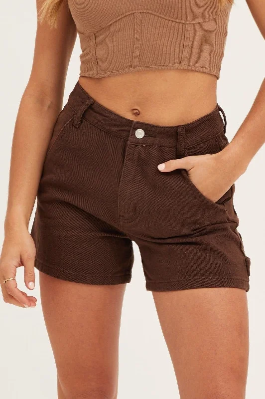 Brown Carpenter Denim Shorts High Rise