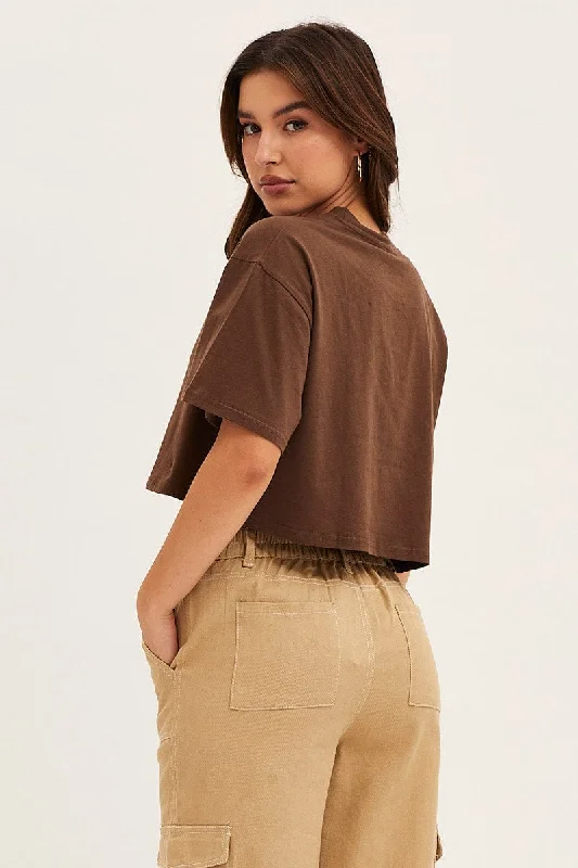 Brown Crew Neck Tee