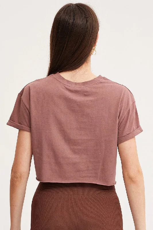 Brown Graphic T Shirt Crop