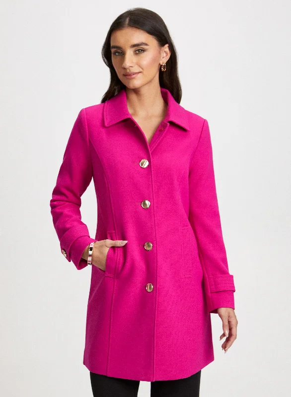 Button Front Tricotine Coat