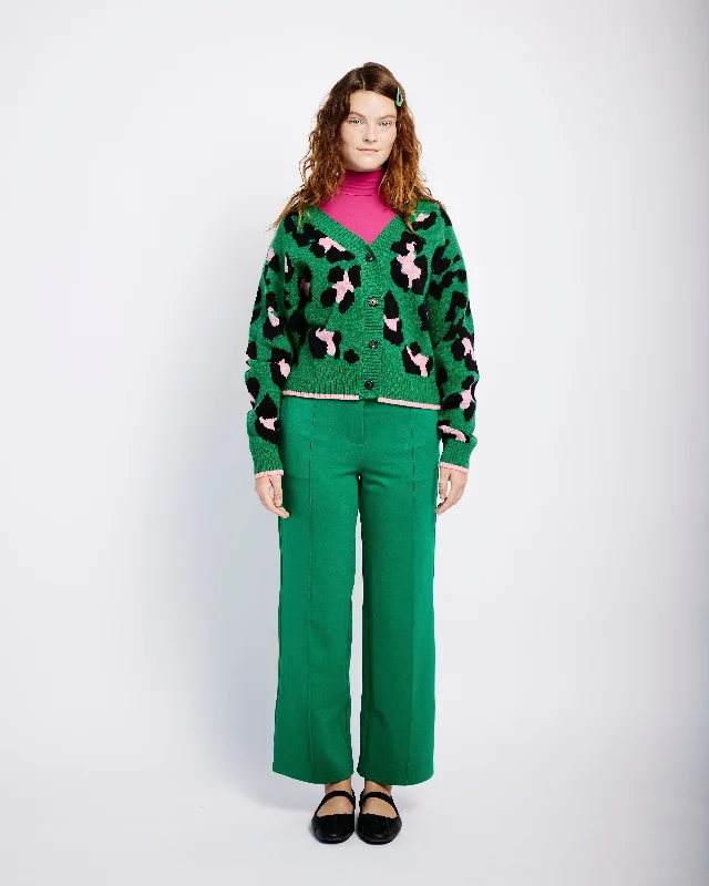 Button Through Cardigan in Pink and Green Opulent Animal