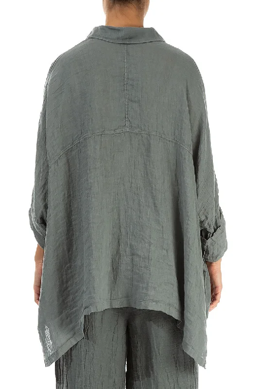 Buttoned Sage Gauze Linen Shirt