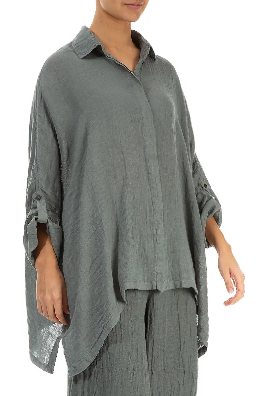 Buttoned Sage Gauze Linen Shirt