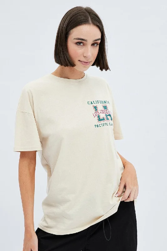 Camel Tee Round Neck Short Sleeve Graphic Cotton