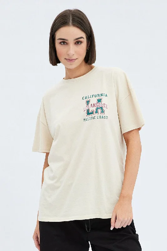 Camel Tee Round Neck Short Sleeve Graphic Cotton