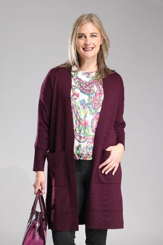 Touch of Wool long Cardigan | WINE MARLE | 6338ZZ