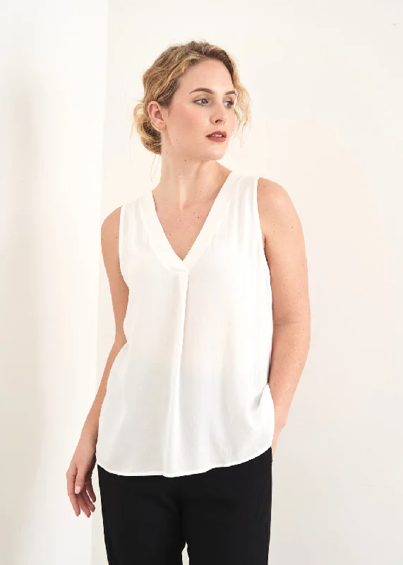 CELIA CREPE V NECK TOP - OFF WHITE