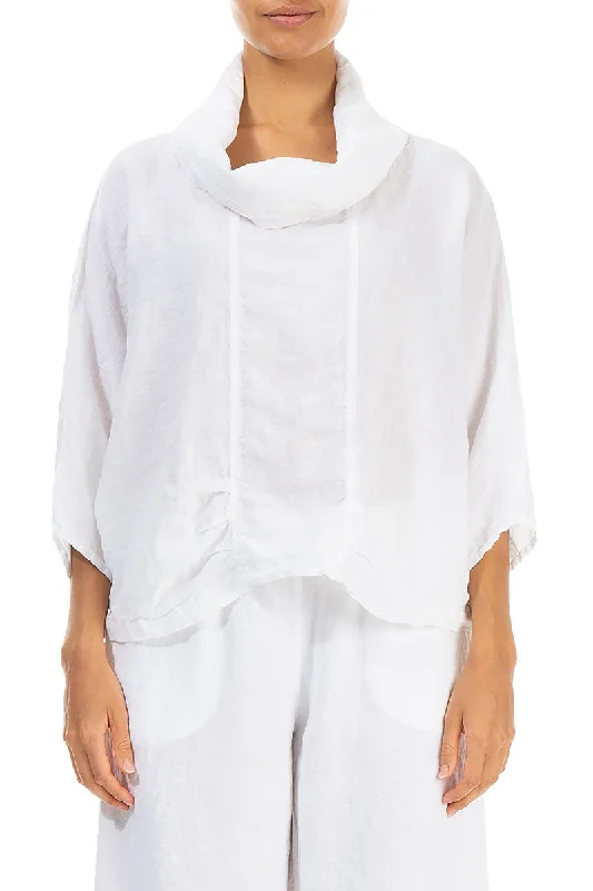 Cowl Neck White Linen Blouse