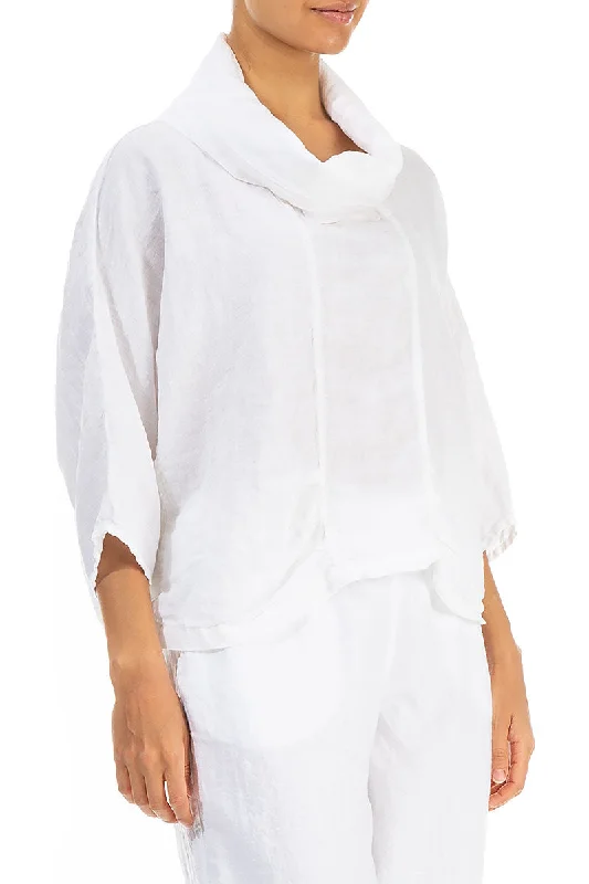 Cowl Neck White Linen Blouse