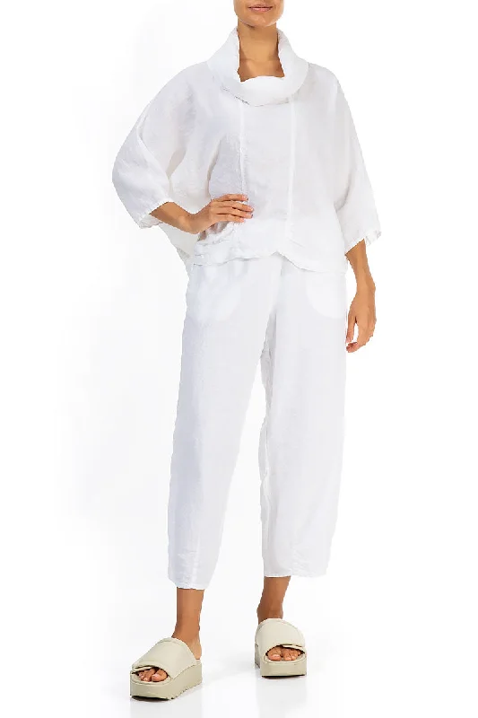 Cowl Neck White Linen Blouse