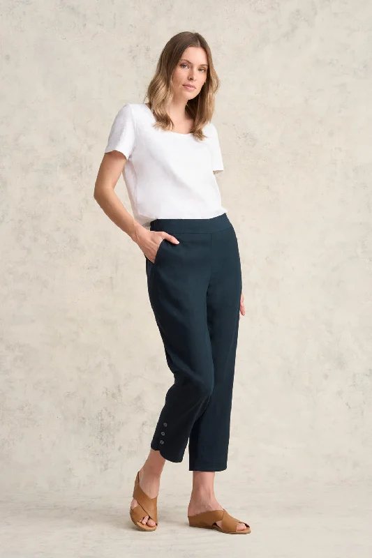 Curved Hem Linen Pant - Ink