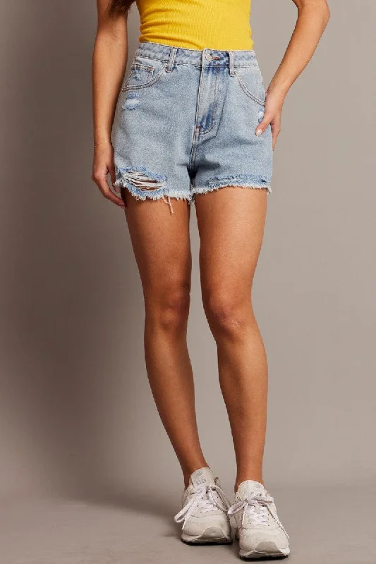 Denim Relaxed Shorts Mid Rise