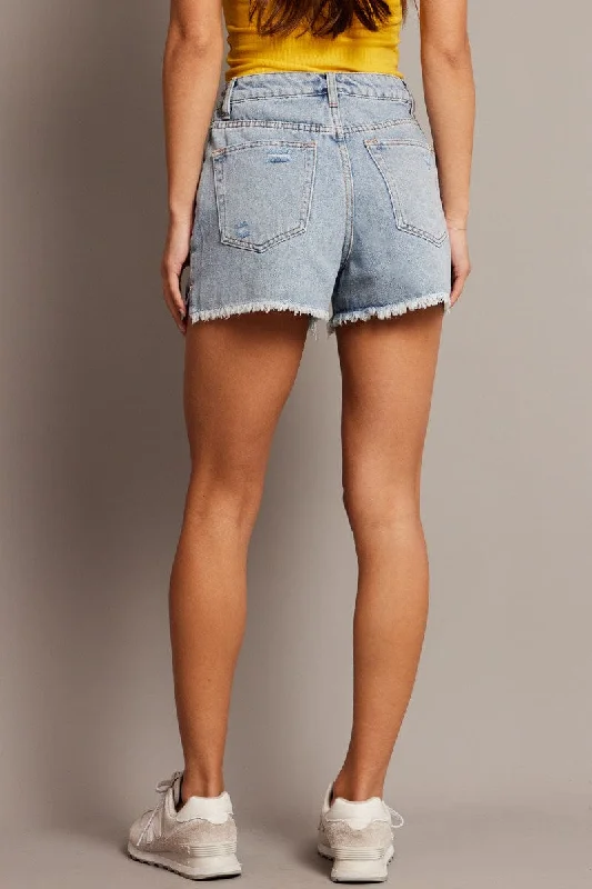 Denim Relaxed Shorts Mid Rise