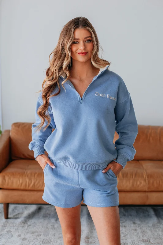 Don't Know Don't Care Pullover - Powder Blue